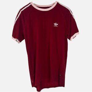 Adidas Skateboarding Logo Maroon Red t-shirt - Surf Skate Vintage White Stripes